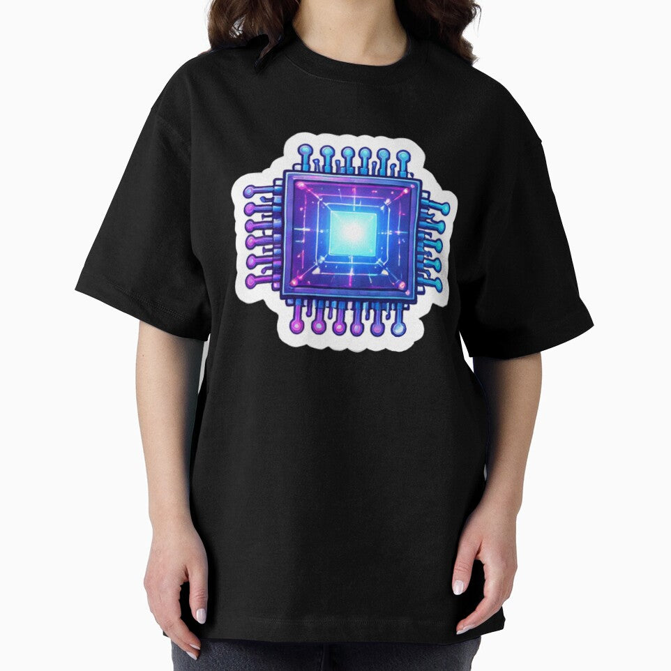 Neon Microchip Sticker – Futuristic Tech Art by Ahmed Elgendy