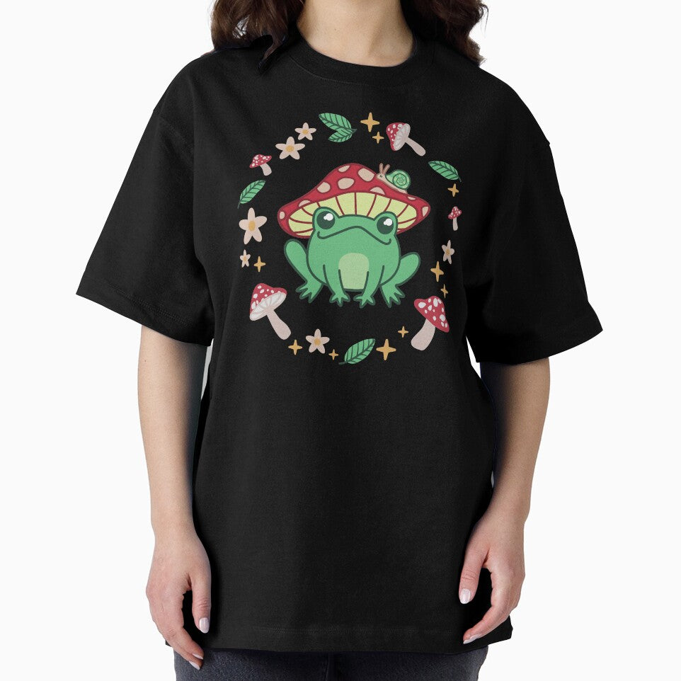 Cute Cottagecore Frog In Red Mushroom Hat - Goblincore Fly Agaric Froggy with Snail by ShyOwlet