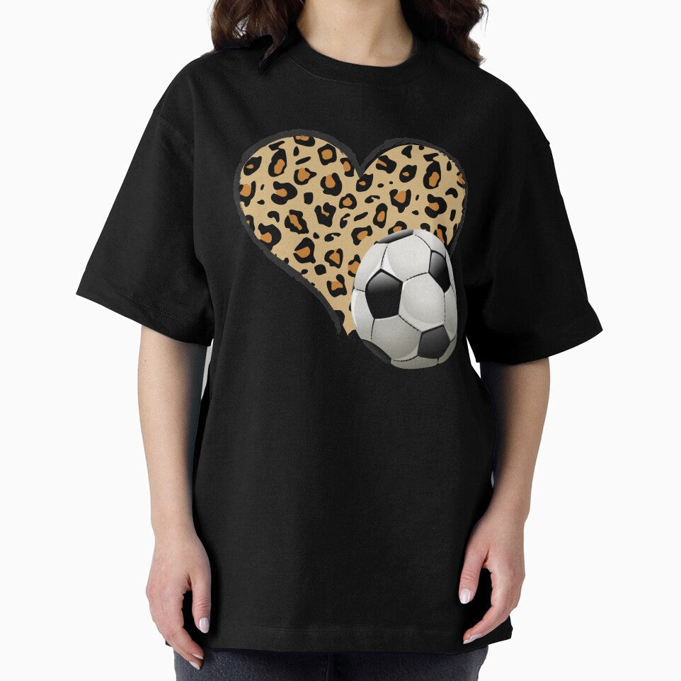 Cool Soccer Love Leopard Heart Design For Soccer Lovers ,Funny Football Sport Valentine's Day Outfit Boys And Girls by pedrored369