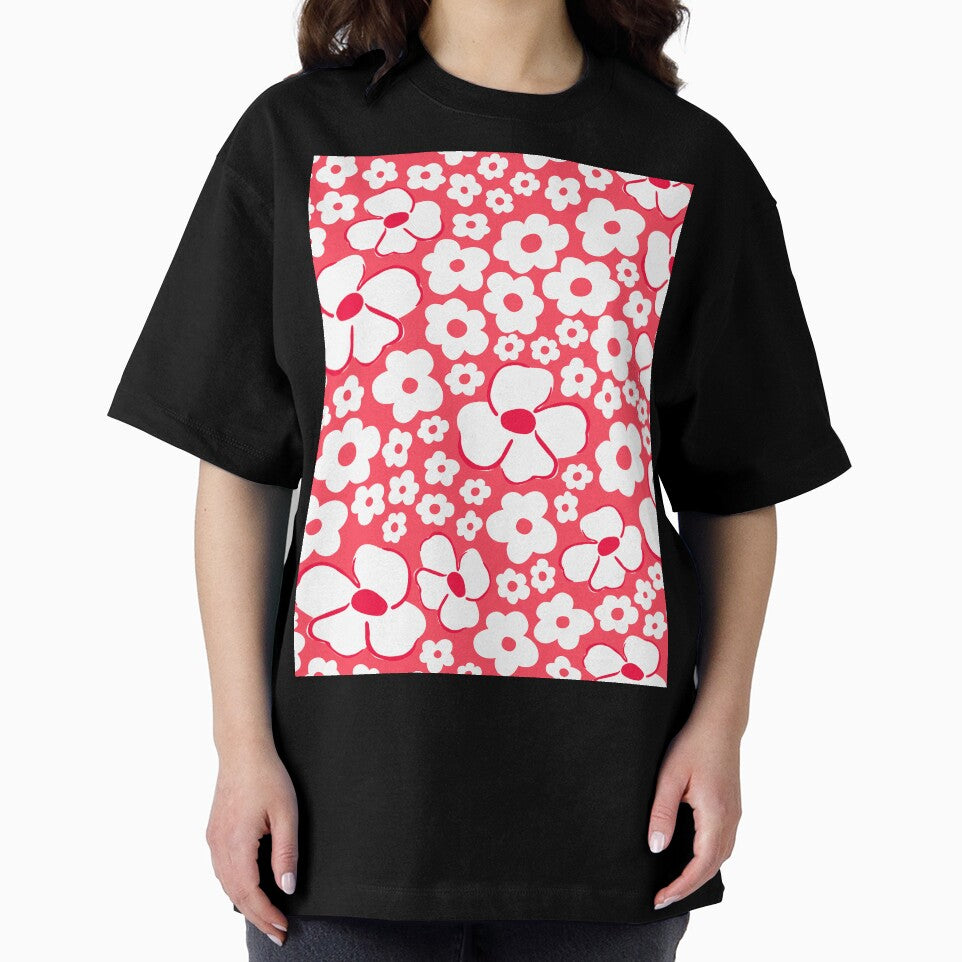 big cute florals bright red danish style flowers super retro groovy 60s 70s era by blomastudios
