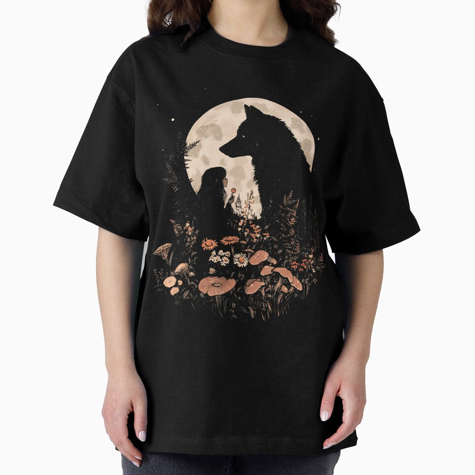 Dark Cottagecore Mushroom Girl And Wolf by ragillthiague