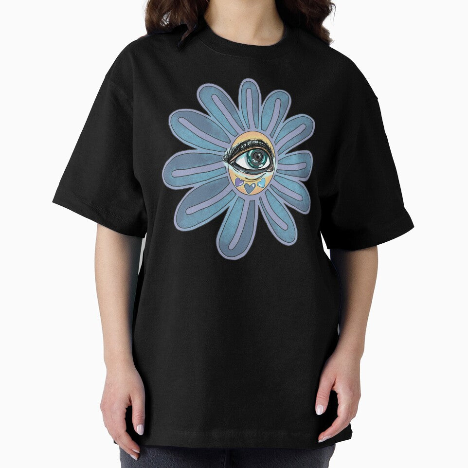 Groovy Trippy Blue Flower with Eye Sticker by libscreates