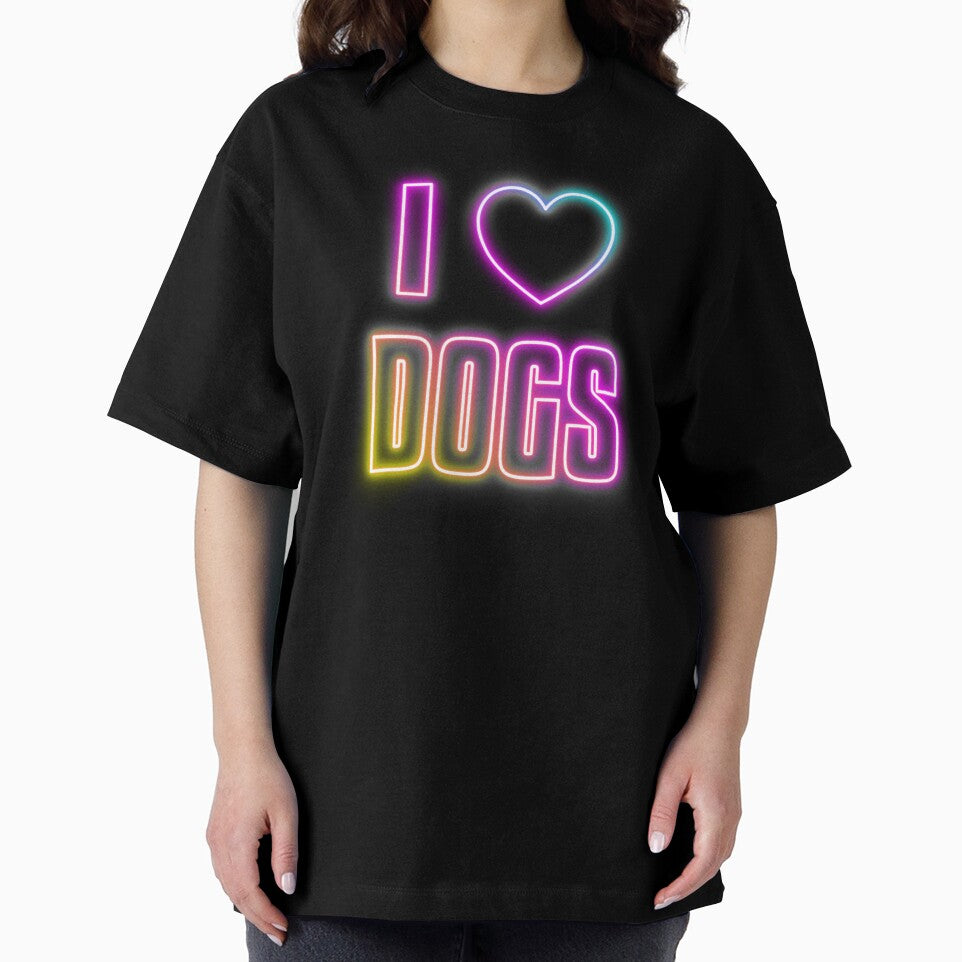 Neon Retrowave Outrun Text and Heart Icon - I Love Dogs by dylanxh