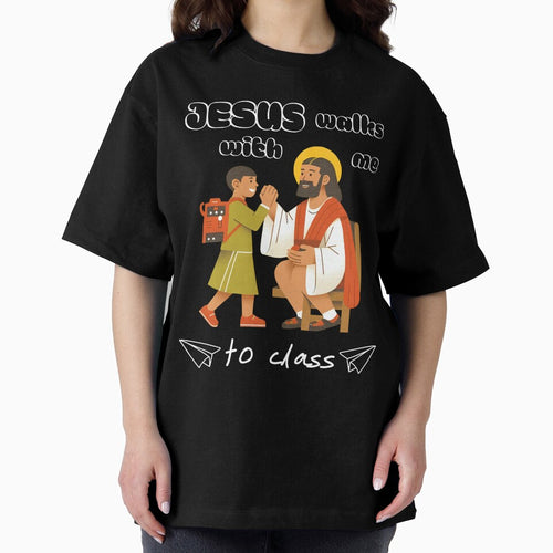 "Jesus walks with me to class" Back to School Blessed T-shirt by OrtegaGrace