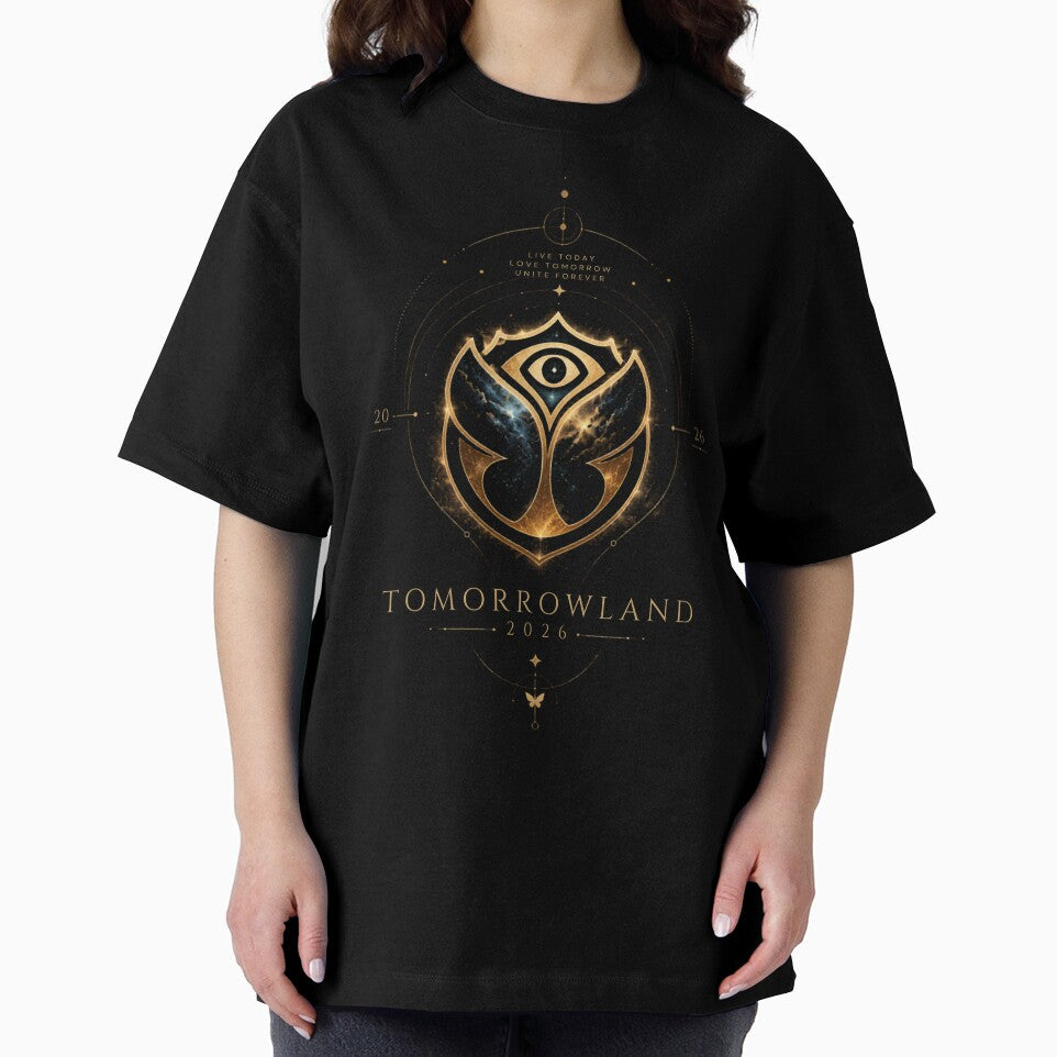 Tomorrowland 2026 Cosmic Gold Logo Design | Live Today Love Tomorrow Unite Forever | EDM Festival Shirt by TropicalFeelin'