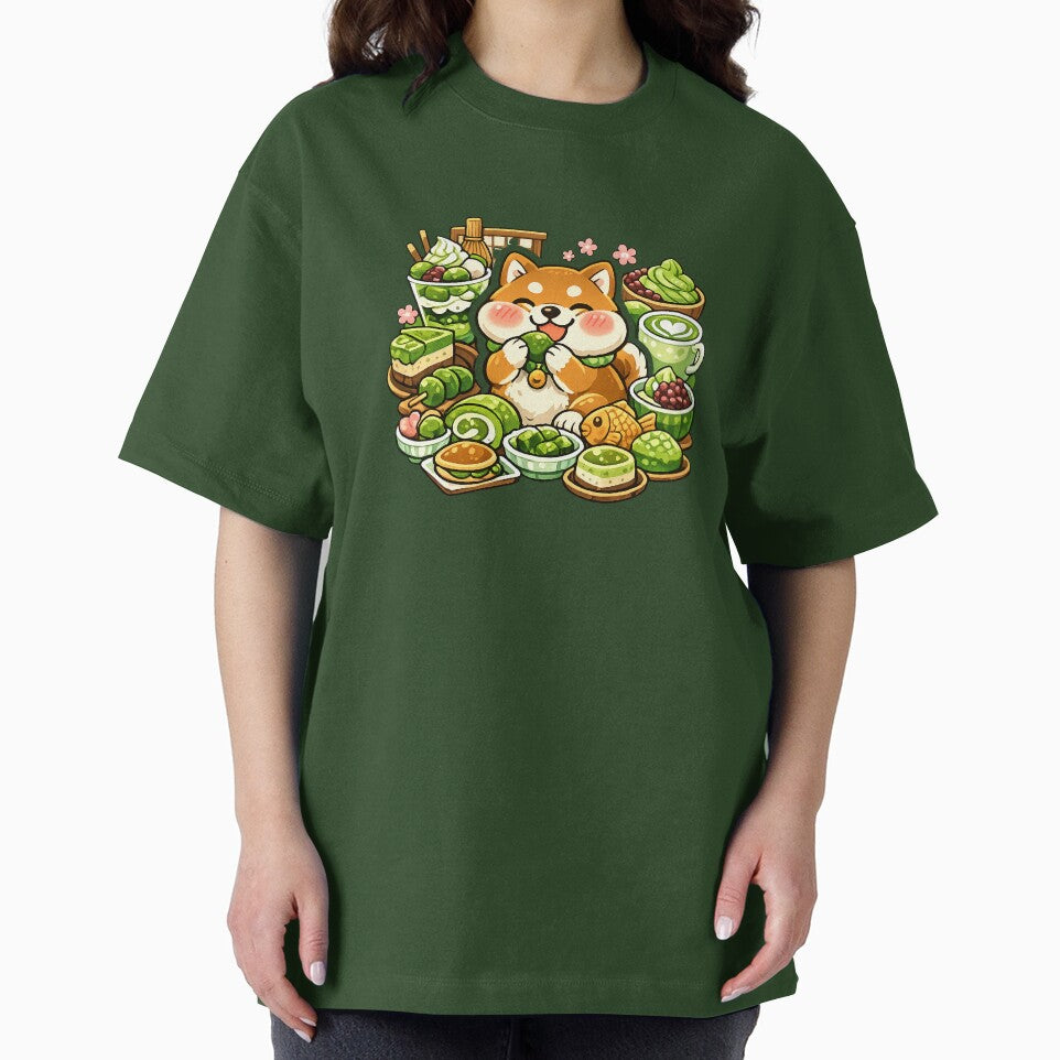 Kawaii Shiba Inu Surrounded by Matcha Sweets Sticker | Kyoto Japanese Cafe Aesthetic by kawaii animal store (in Japan)