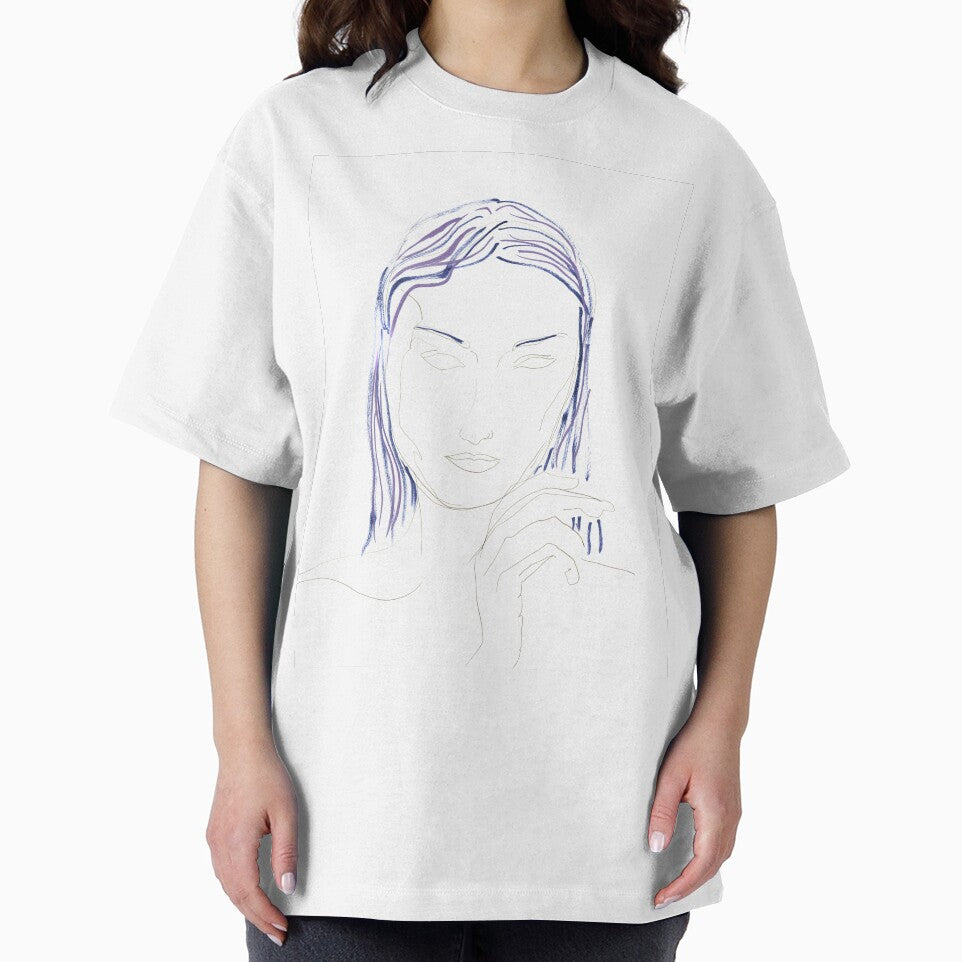 Woman Face Drawing Art Print — Blue Ink Line Art by essentialink