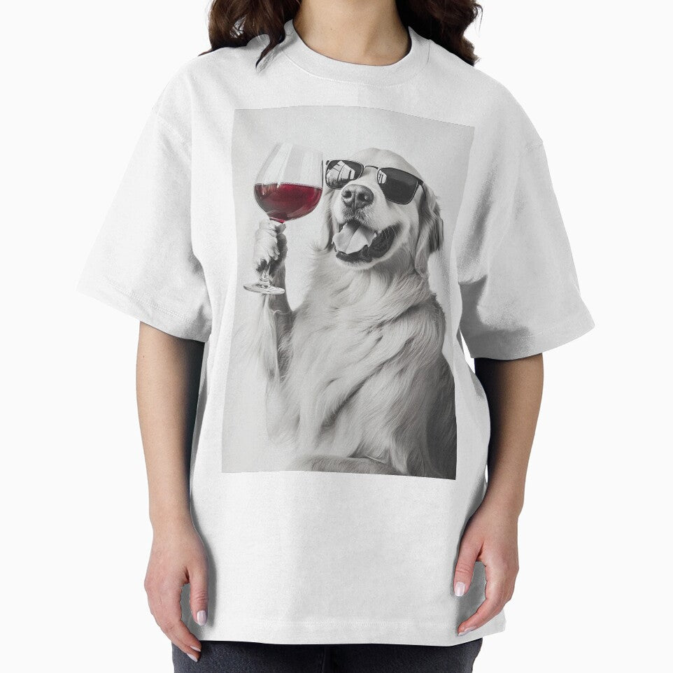 Golden Retriever Dog Drinking Red Wine & Wearing Sunglasses by CheekyAnimalz
