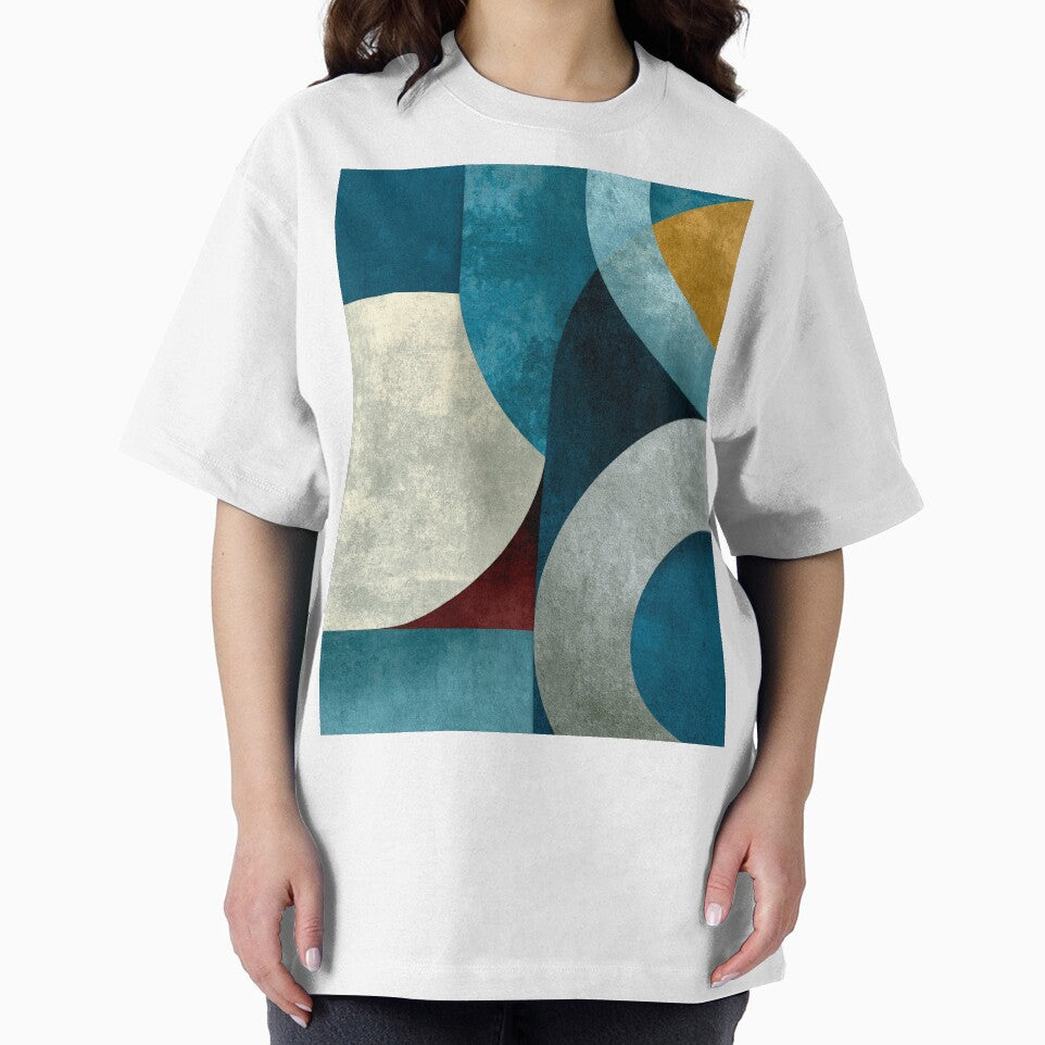 Modern Curved Geometric Abstract in Teal & Gold by SlowRegardArt