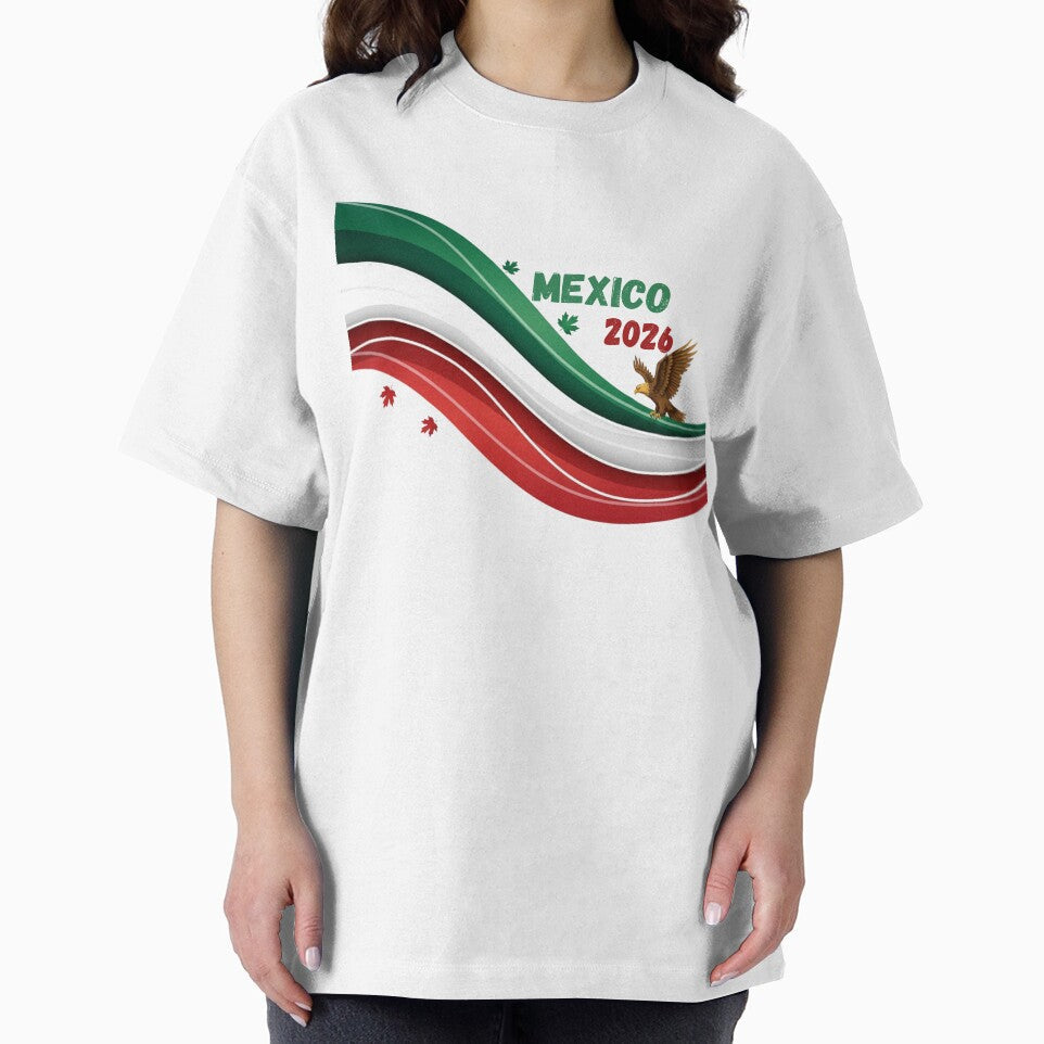 Mexico 2026 Soccer Fan & Sticker - Waving Flag with Eagle Design.(Camiseta y Calcomanía México 2026 - Diseño Bandera y Águila para Aficionados al Fútbol) by printeGear
