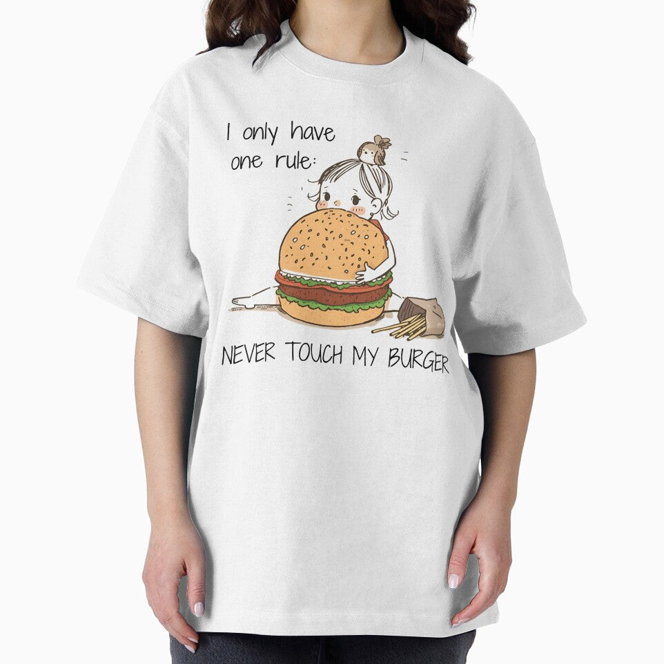 Girl Hugging Giant Burger - "Never Touch My Burger" Funny Foodie Art by KaBaRen